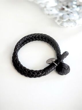 Bottega Veneta Intrecciato Leather Brown Bangle Bracelet